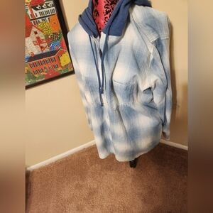 American Eagle Blue and White Plaid Hoodie Jacket XL NWT